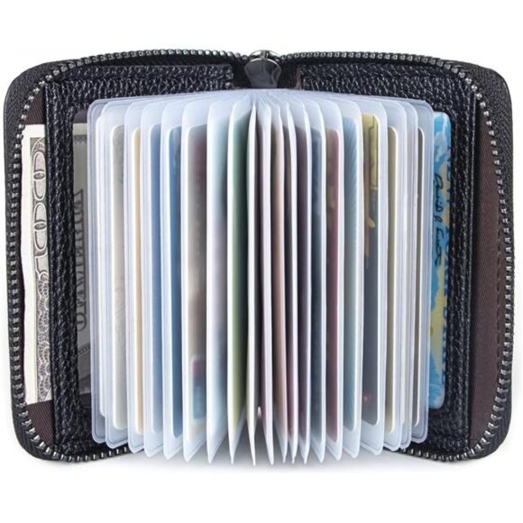 Leather Card Holder Wallet RFID Blocking Secure Card Case ID Case Organizer - Picture 2 of 8
